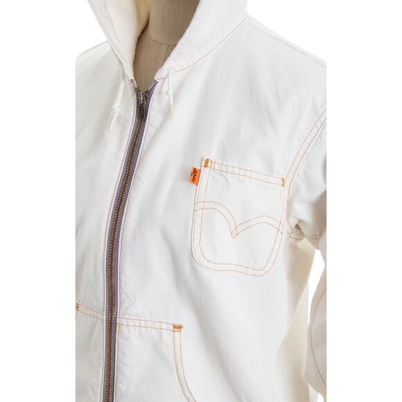 Vintage 1970s Jacket 70s LEVIS Orange Tab White Cotton Denim Hooded Zip Up Boho - Picture 7 of 10